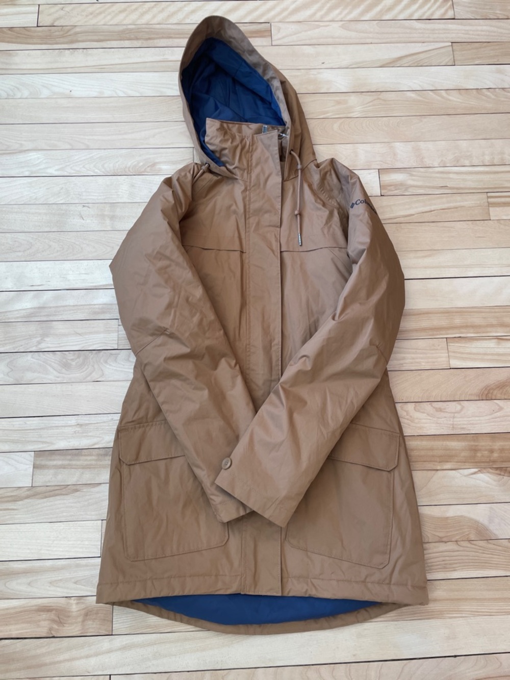 Columbia Tan Hooded Women's Jacket with Navy Lining